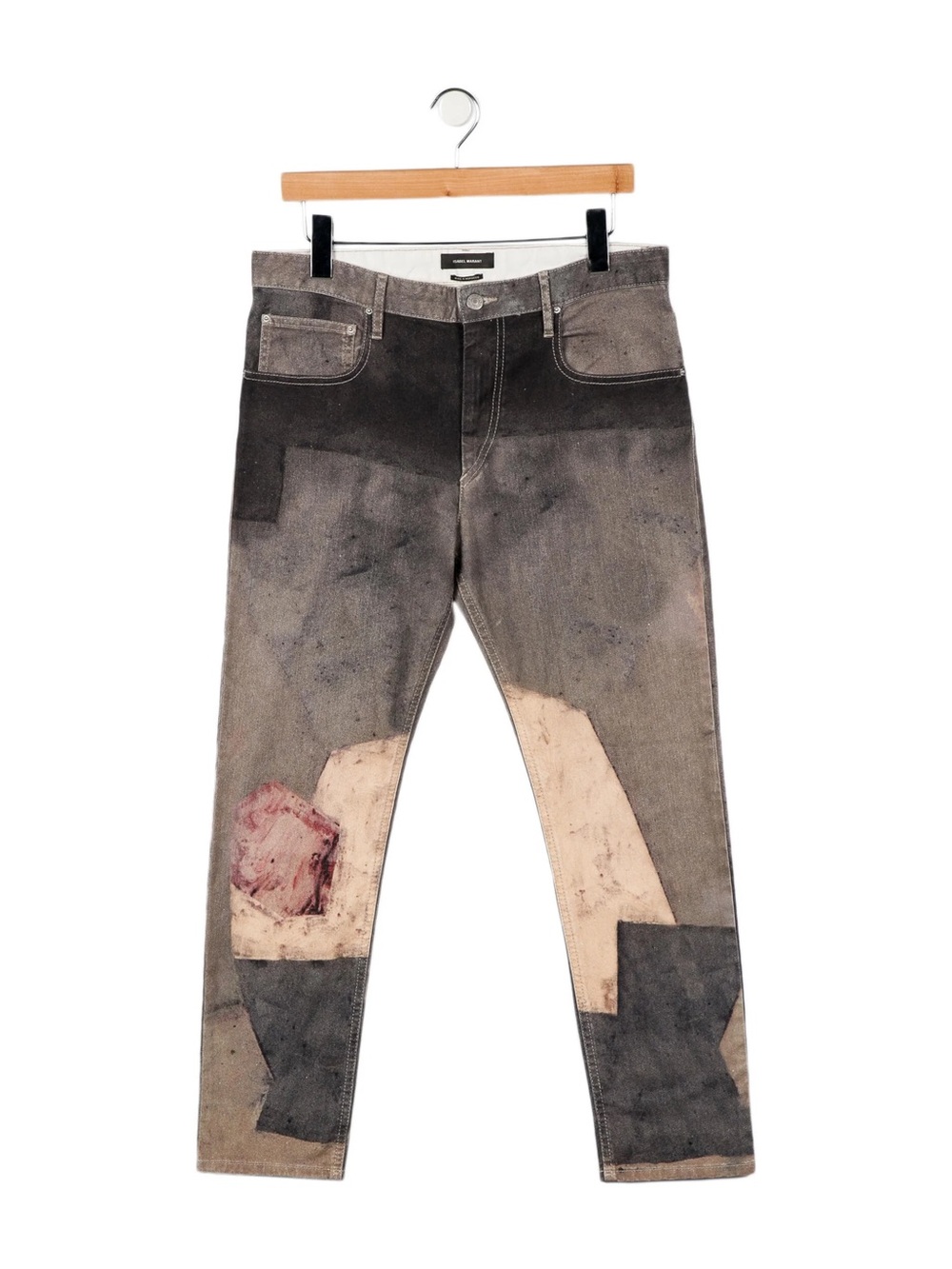 Isabel Marant Men's Patchwork Gray Slim Straight Jeans - Picture 2 of 3